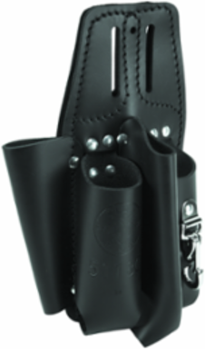 Black Leather Tool Pouch for Belts, 4 Pockets for 7 to 9 Inch Tools