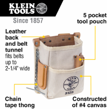 5-Pocket Canvas Tool Pouch, Fits Belts up to 2-1/4 Inch, Durable Construction
