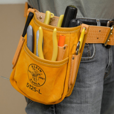 Leather Pocket Tool Pouch, 5 Pockets, Fits Belts up to 2-1/4 Inch