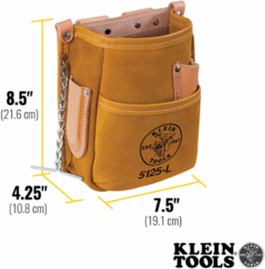 Leather Pocket Tool Pouch, 5 Pockets, Fits Belts up to 2-1/4 Inch