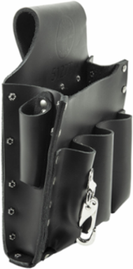 Leather Tool Pouch with 6 Pockets, Fits 2-1/2 Inch Belts, Black