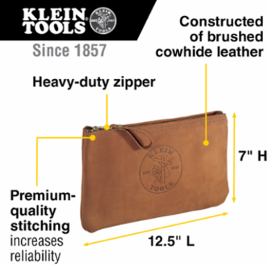 Top-Grain Leather Zipper Bag 12-1/2 Inch for Tools