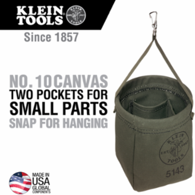 Canvas Tool Bucket, 8 Inch Height, 6.5 Inch Diameter, No. 10 Canvas, 2 Pockets
