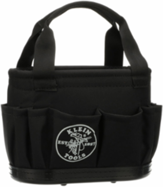 Hard-Body Aerial Tool Bucket, 29 Pockets, 10 Inch Height, Denier Polyester, Black