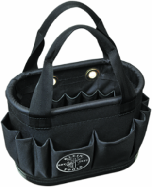 Hard-Body Aerial Tool Bucket, 29 Pockets, 10 Inch Height, Denier Polyester, Black