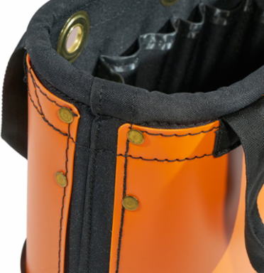 Hard-Body Oval Tool Bucket, 15 Pockets, 10 Inch Height, Orange/Black