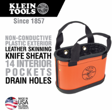 Hard-Body Oval Tool Bucket, 15 Pockets, 10 Inch Height, Orange/Black