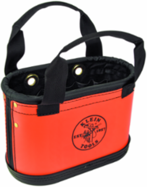 Hard-Body Oval Tool Bucket, 15 Pockets, 10 Inch Height, Orange/Black