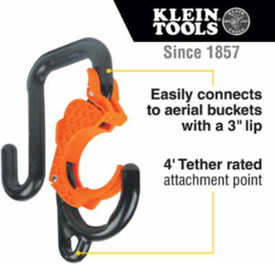 3-Inch Gated Bucket Hook, 40-Pound Load Rating, Nylon/Steel, 4-Foot Tether