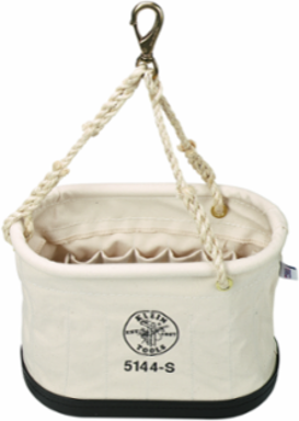 Canvas Bucket, 10 Inch High Oval with 15 Interior Pockets, Polypropylene Bottom
