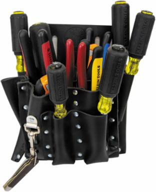 10 Pocket Leather Tool Pouch with Knife Snap, 2 Inch Belt Width, Black