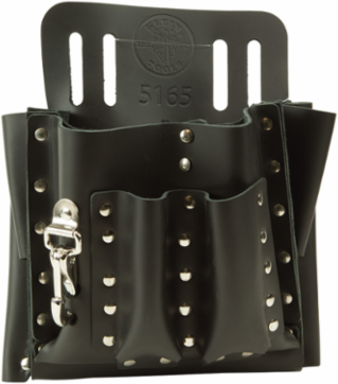 10 Pocket Leather Tool Pouch with Knife Snap, 2 Inch Belt Width, Black
