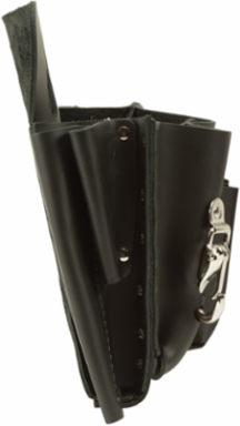 10 Pocket Leather Tool Pouch with Knife Snap, 2 Inch Belt Width, Black