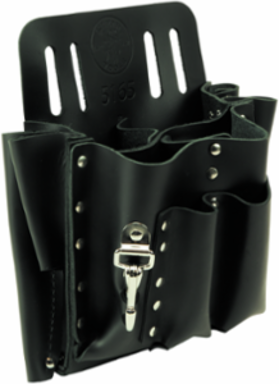 10 Pocket Leather Tool Pouch with Knife Snap, 2 Inch Belt Width, Black