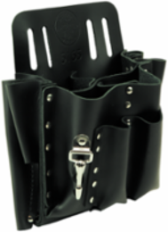10 Pocket Leather Tool Pouch with Knife Snap, 2 Inch Belt Width, Black