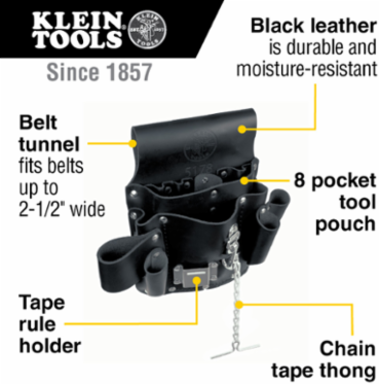 8-Pocket Leather Tool Pouch, Fits Belts up to 2.5 Inch, Moisture-Resistant