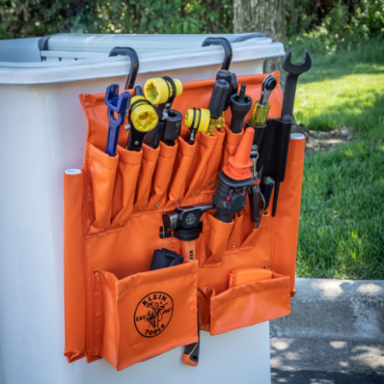Aerial Apron, Large, Orange Vinyl with 18 Pockets, Water-Resistant