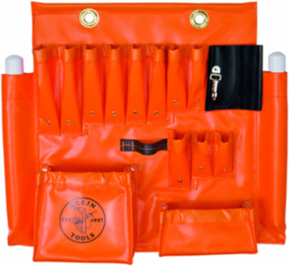 Aerial Apron, Large, Orange Vinyl with 18 Pockets, Water-Resistant