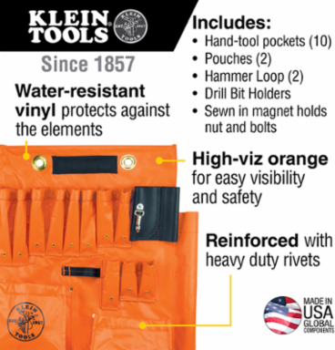Large Aerial Apron with Magnet, 24 Inch Width, Water-Resistant Vinyl, 18 Pockets