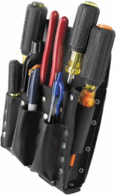 Leather 10-Pocket Tool Pouch, Slotted for 1-3/4 Inch Belt, 0.75 lbs, Black