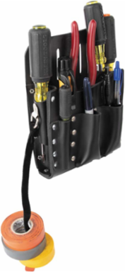 Leather 10-Pocket Tool Pouch, Slotted for 1-3/4 Inch Belt, 0.75 lbs, Black