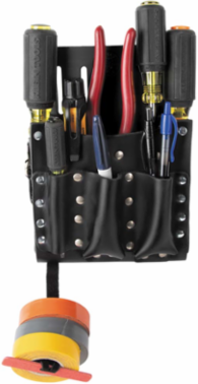 Leather 10-Pocket Tool Pouch, Slotted for 1-3/4 Inch Belt, 0.75 lbs, Black