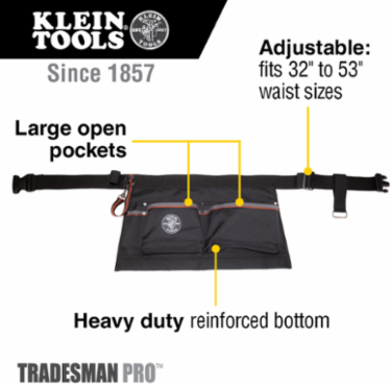 Tradesman Pro Tool Pouch Apron, 6 Pockets, Adjustable Waist 32-53 Inch, 1680d Ballistic Weave