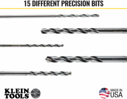 Regular-Point Drill Bit Set, 15-Piece, 1-1/16" to 1/2" Size, Steel, Made in USA