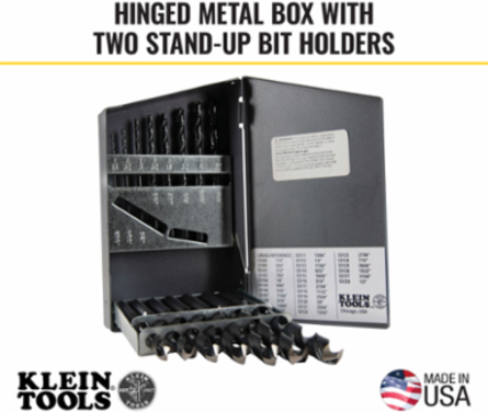 Regular-Point Drill Bit Set, 15-Piece, 1-1/16" to 1/2" Size, Steel, Made in USA