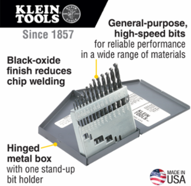 Regular-Point Drill-Bit Set, 13-Piece, Sizes 1/16-Inch to 1/4-Inch, Steel