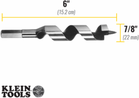 Ship Auger Bit 7/8 Inch, 6 Inch Length, 0.4 Inch Shank, Heavy Duty Design