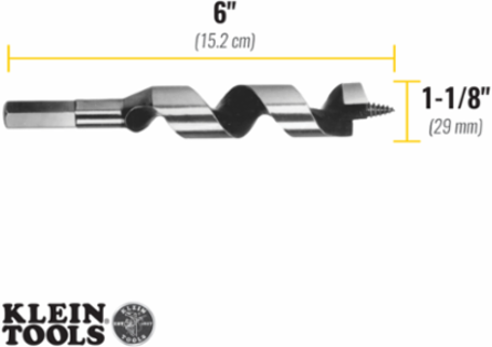 Steel Ship Auger Bit 1-1/8 Inch x 4 Inch, Heavy Duty with 7/16 Inch Hex Shank
