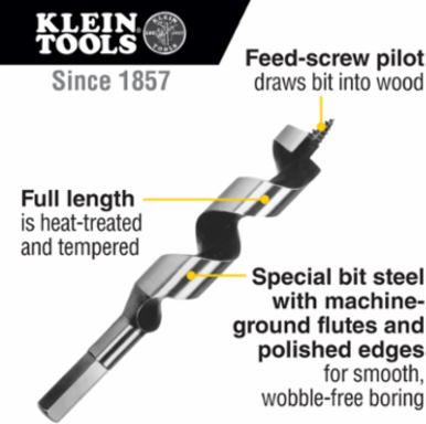 Steel Ship Auger Bit 1-1/8 Inch x 4 Inch, Heavy Duty with 7/16 Inch Hex Shank