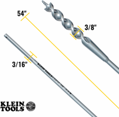Flex Bit Auger 3/8 Inch x 54 Inch, Screw Point Tip, Spring Steel Shaft