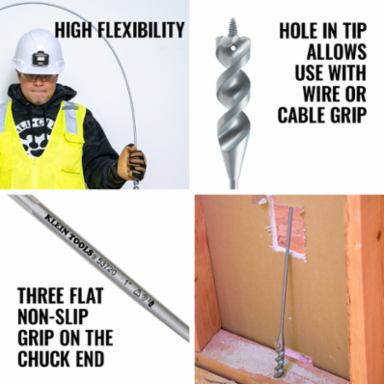 Flex Bit Auger 1 Inch x 54 Inch - Screw Point Tip, Spring Steel Shaft, 2 lbs