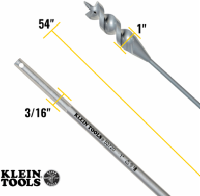 Flex Bit Auger 1 Inch x 54 Inch - Screw Point Tip, Spring Steel Shaft, 2 lbs