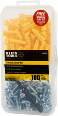 Conical Anchor Kit with 100 #2 Phillips Screws, Includes 1/4 Inch Drill Bit