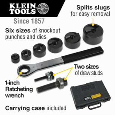 Knockout Punch Set with 1-Inch Ratcheting Wrench for 1/2 to 2-Inch Conduit Sizes