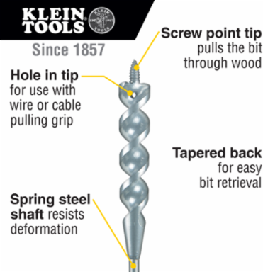 Flex Bit Auger 3/4 Inch x 72 Inch, Screw Point Tip, Spring Steel Shaft