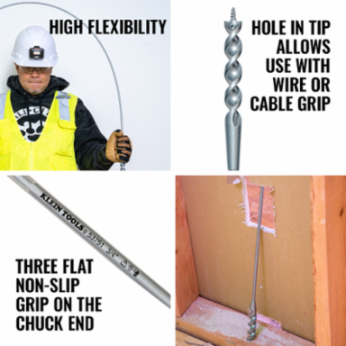Flex Bit Auger 3/4 Inch x 72 Inch, Screw Point Tip, Spring Steel Shaft