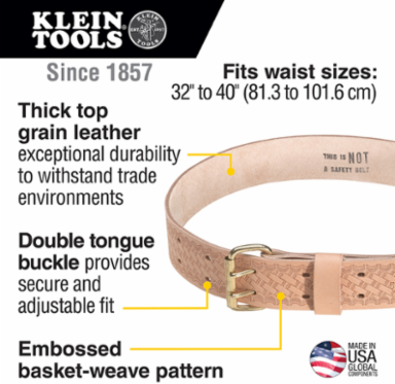 Heavy-Duty Leather Tool Belt, Small, Fits Waist 32-40 Inch, 2 Inch Wide