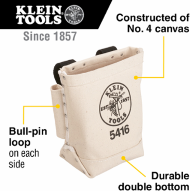 Canvas Tool Bag with Bolt-Pin Loops, 5 x 10 x 9 Inch, 0.85 lbs