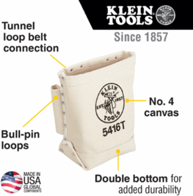 Bull-Pin and Bolt Tool Bag, Canvas, 5 x 10 x 9 Inch, 3 Pockets