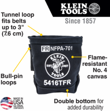 Flame-Resistant Canvas Bolt Bag, 5 x 10 x 9 Inch, 3 Pockets, Tunnel Loop