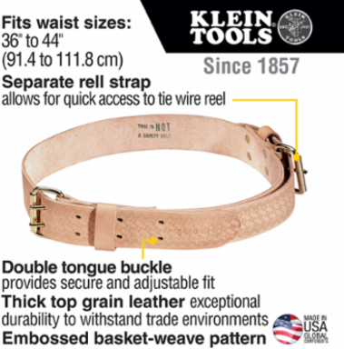 Heavy-Duty Tie-Wire Belt, 2 Inch Width, Fits Waist Sizes 36-44 Inch