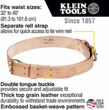 Ironworker's Heavy-Duty Tie-Wire Belt, Small, 2 Inch Width, Fits 32-40 Inch Waist