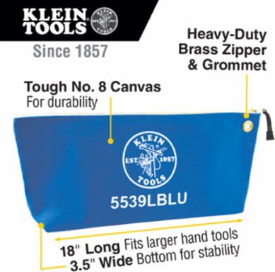 Large Canvas Zipper Tool Pouch, 18 Inch, Blue, Wide-Bottom, Heavy-Duty Brass Zipper