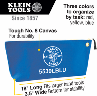 Large Canvas Zipper Tool Pouches - 18 Inch x 8 Inch x 3.5 Inch, Assorted Colors, 3-Pack