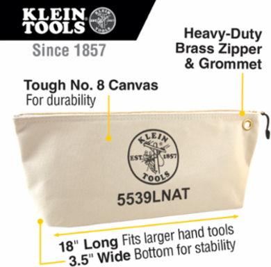 Large Canvas Zipper Tool Pouch 18 Inch, Wide-Bottom, Natural Color