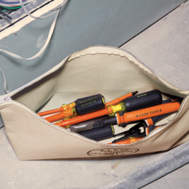 Large Canvas Zipper Tool Pouch 18 Inch, Wide-Bottom, Natural Color